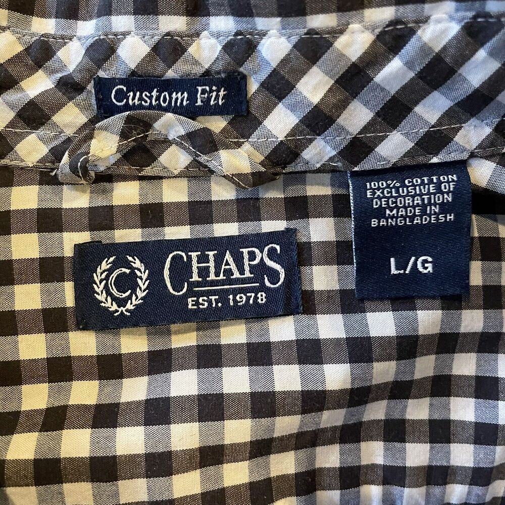 Chaps Men's L Plaid Button-Down Long-Sleeve Shirt Custom Fit 100% Cotton - Picture 6 of 6
